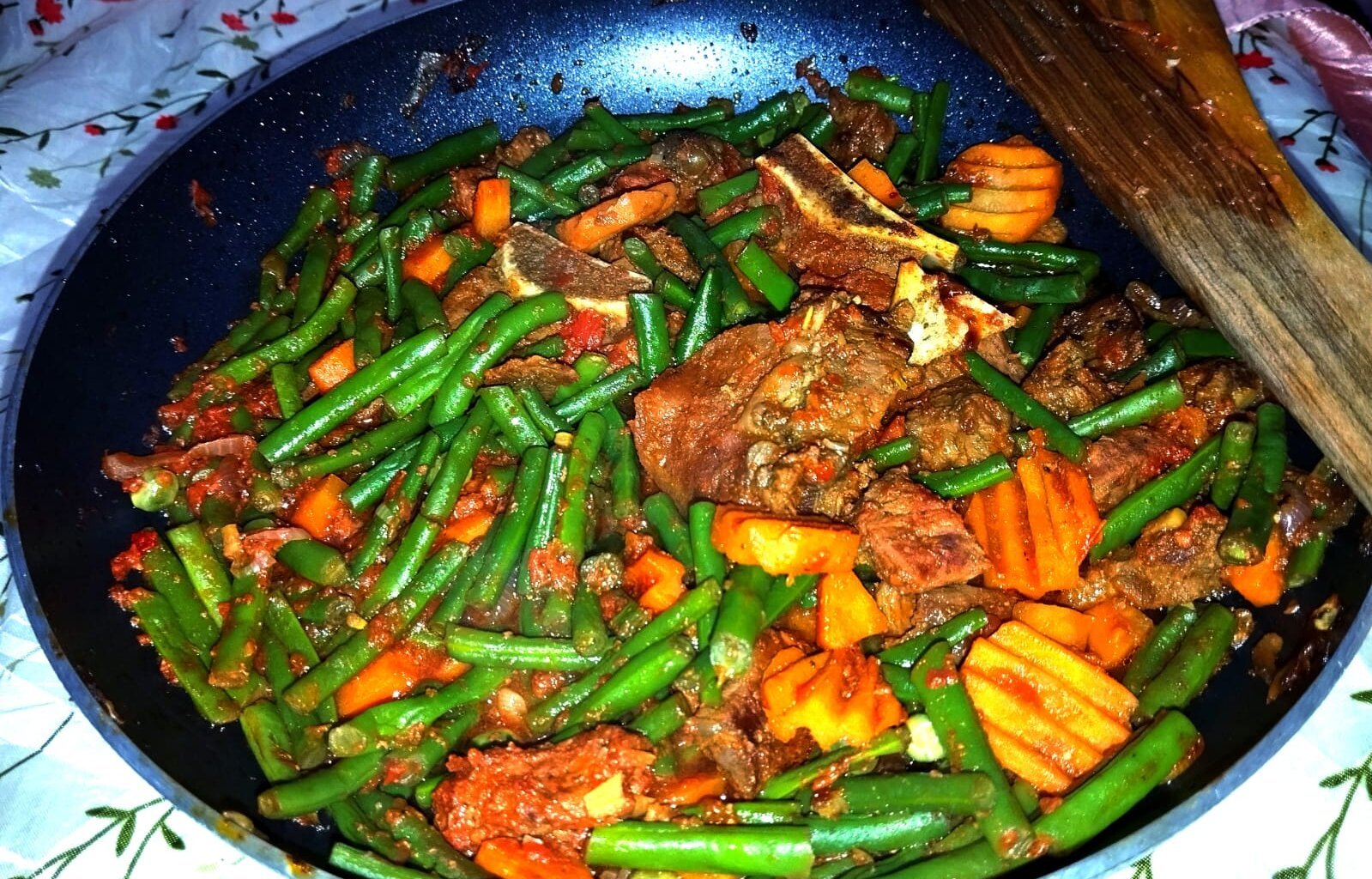 beef stew on a metal pan